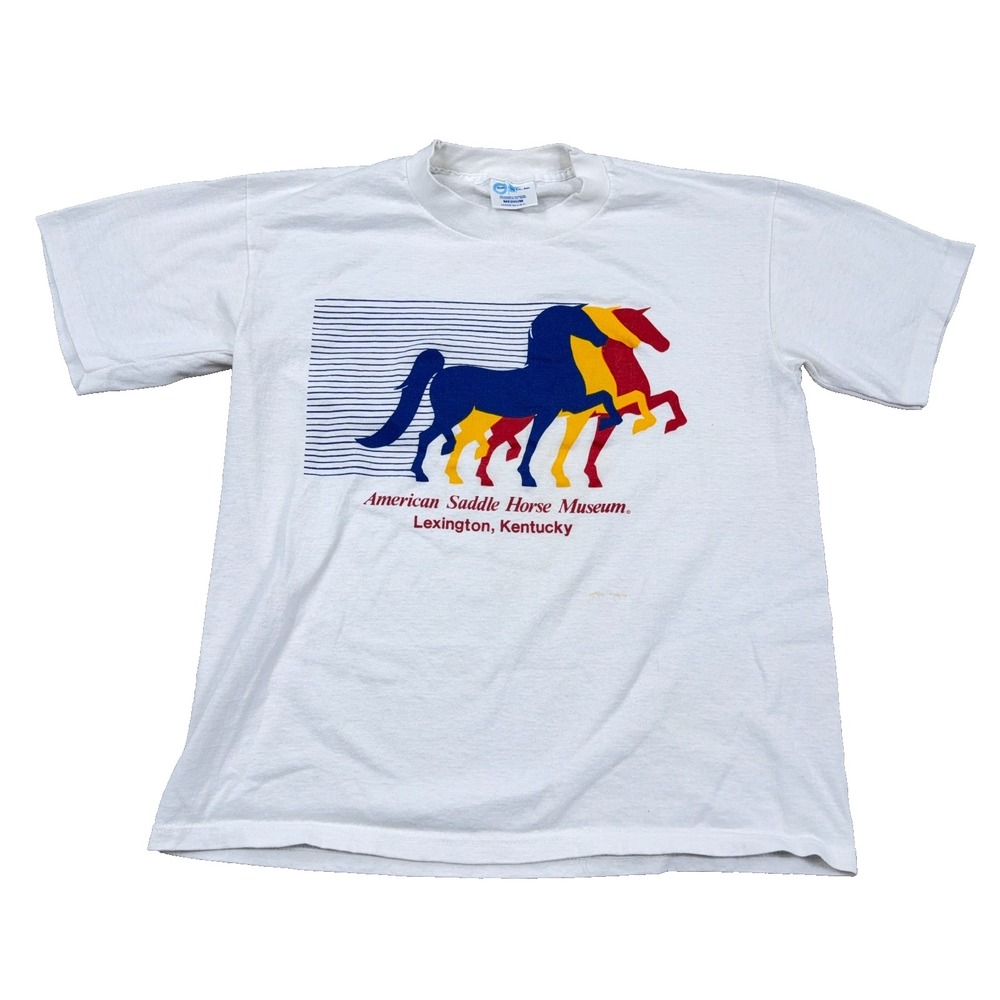Vintage Horse Shirt Men Medium White Tee Derby Show Equestrian 90s  Single Stitc